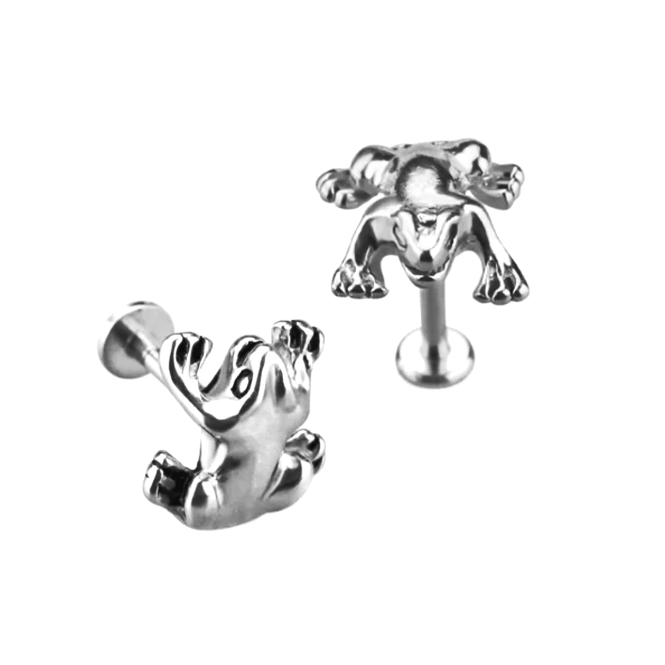 Silberner Frosch-Labret-Ohrstecker mit Gewinde