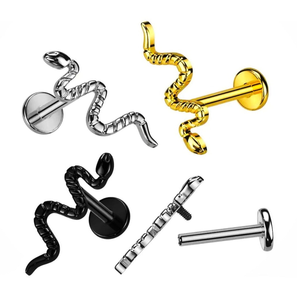 Labret-Stecker in Schlangenform aus Titan mit Innengewinde, 16G