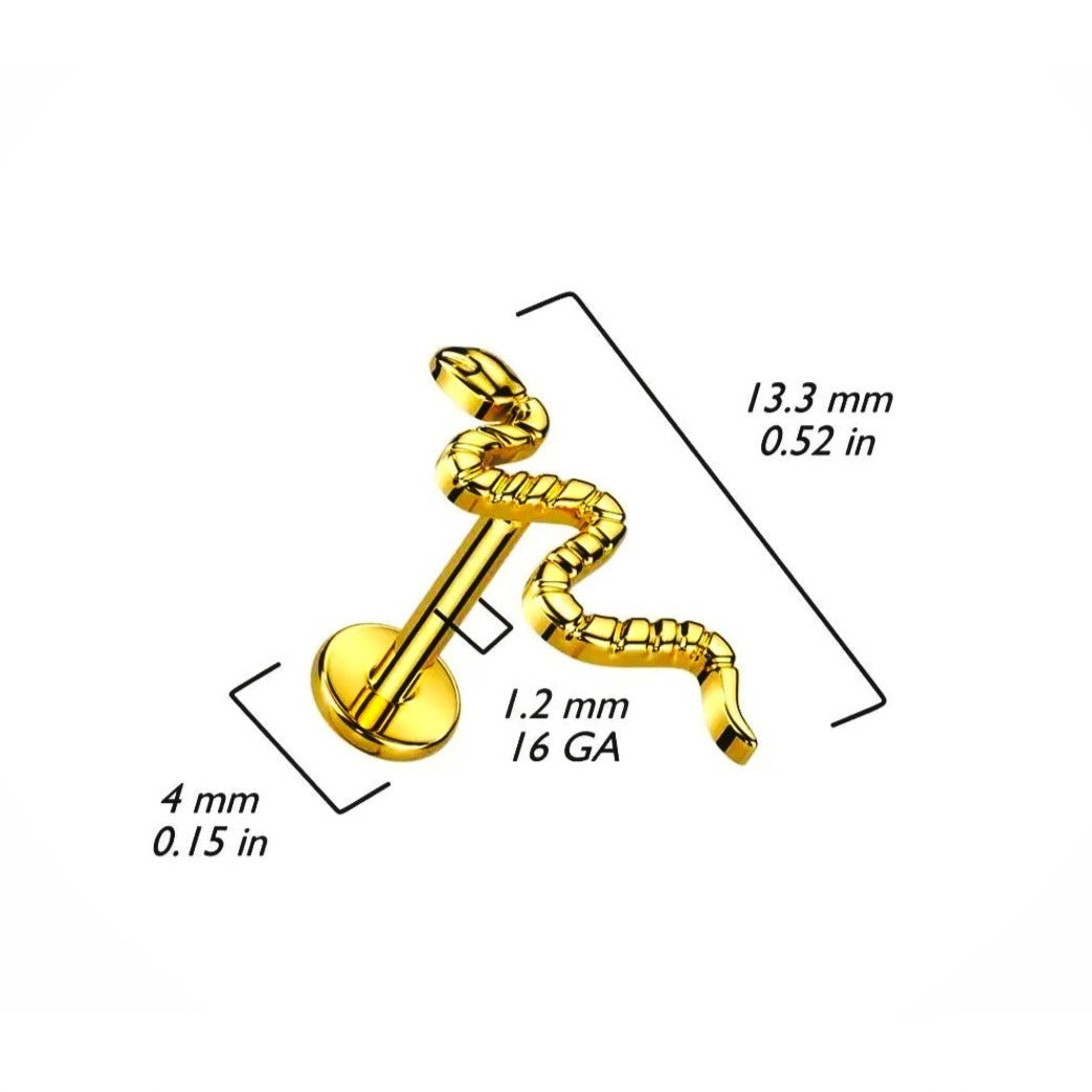 Labret-Stecker in Schlangenform aus Titan mit Innengewinde, 16G