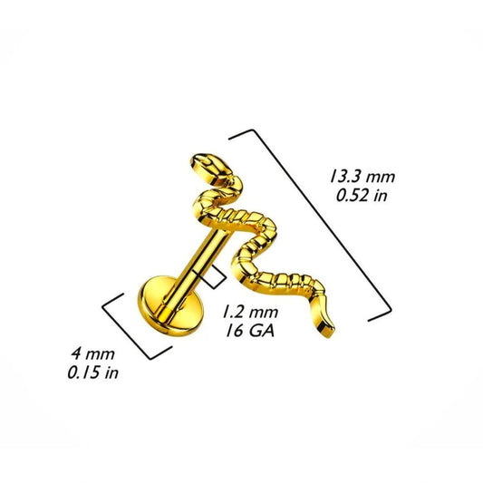 Titanium Implant Grade Internally Threaded Snake Labret Stud 16G