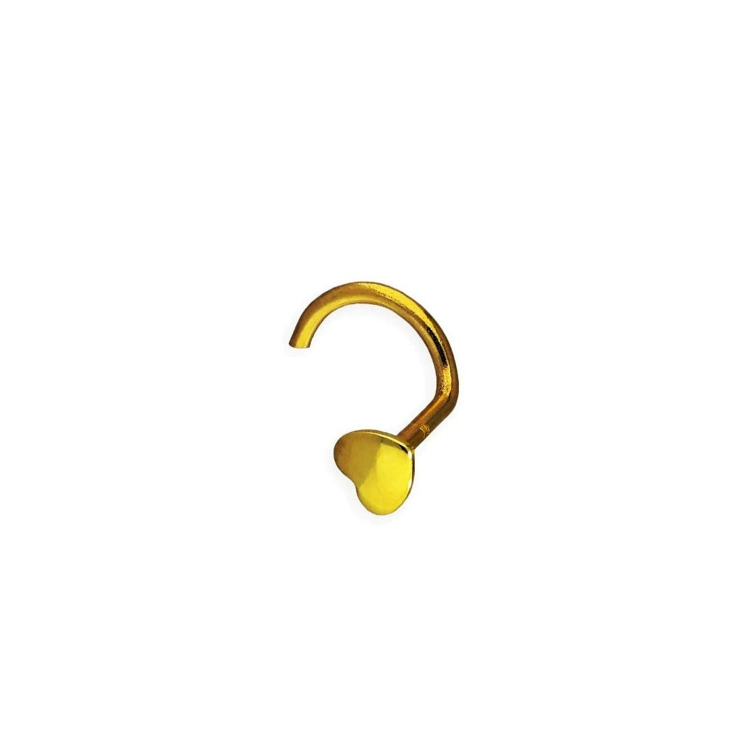 9ct Gold Heart Curved Bar Nose Stud