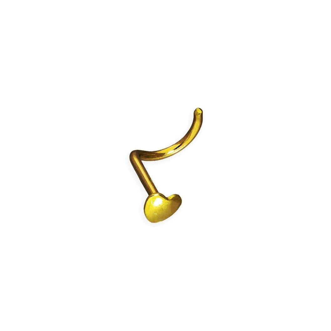 9ct Gold Heart Curved Bar Nose Stud