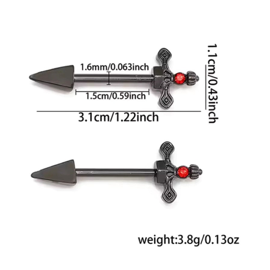 Gothic Sword Nipple Barbell Pair 14G