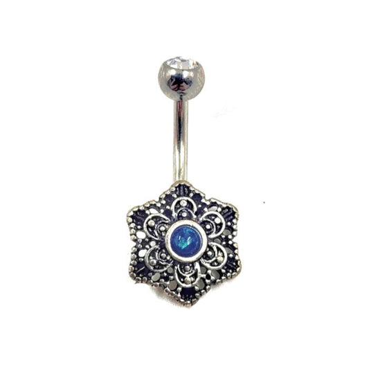 Mandala Style Stainless Steel Belly Bar 14G