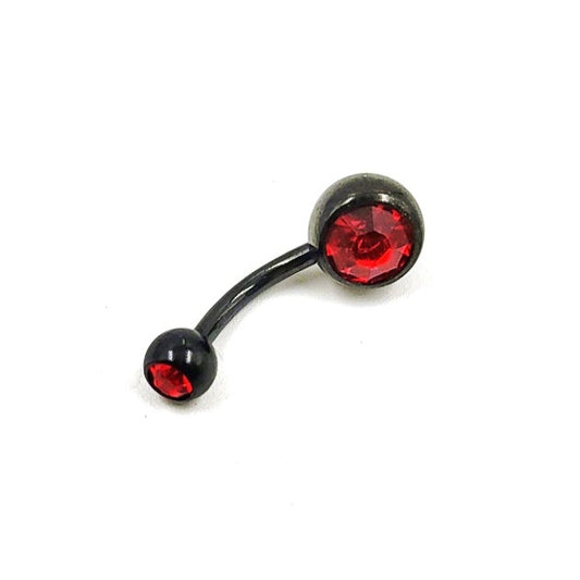 Black 14G Stainless Steel With Red Gem Belly Bar