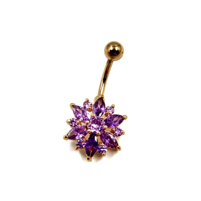 Piercing nombril fleur strass violet 14G