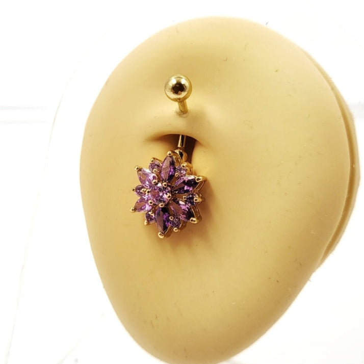 Piercing nombril fleur strass violet 14G