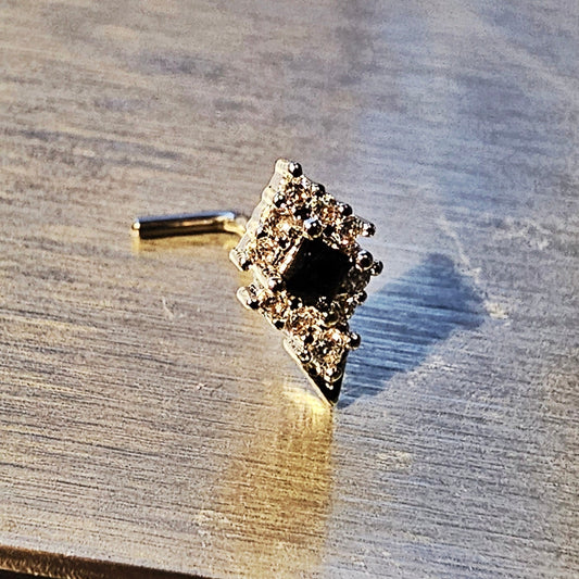 Black Zircon L Shape Silver Nose Stud