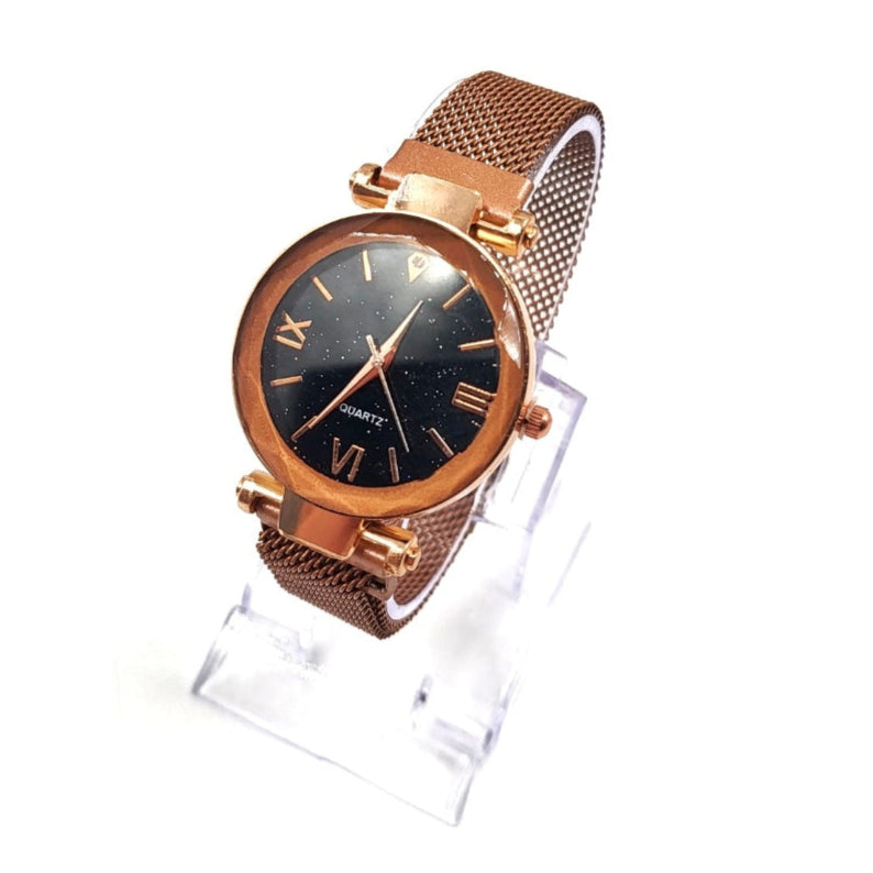 Roségoldene Galaxy-Armbanduhr mit magnetischer Metallkettenarmband-Armbanduhr