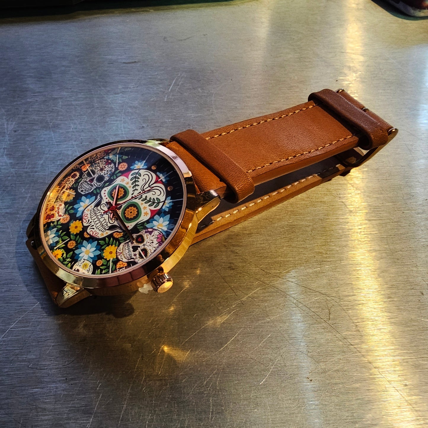 Candy Skull Leather Band Wrist Watch