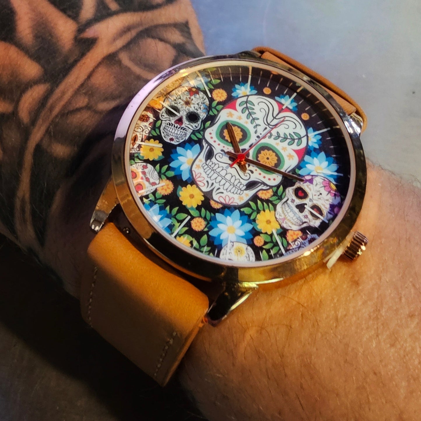 Candy Skull Leather Band Wrist Watch