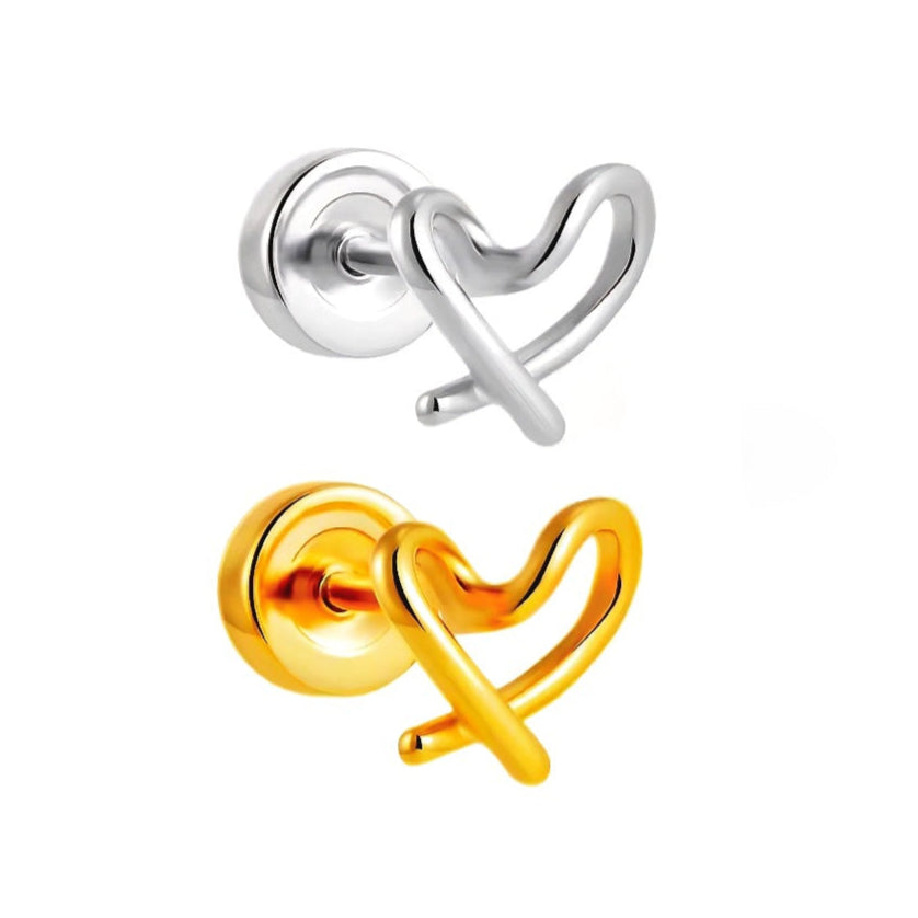Heart Flat Back Stud Earring 16G