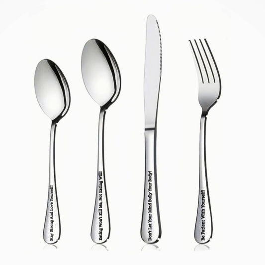Eating Disorder Positive Motivation 4pc Stainless Steel Cutlery Set
