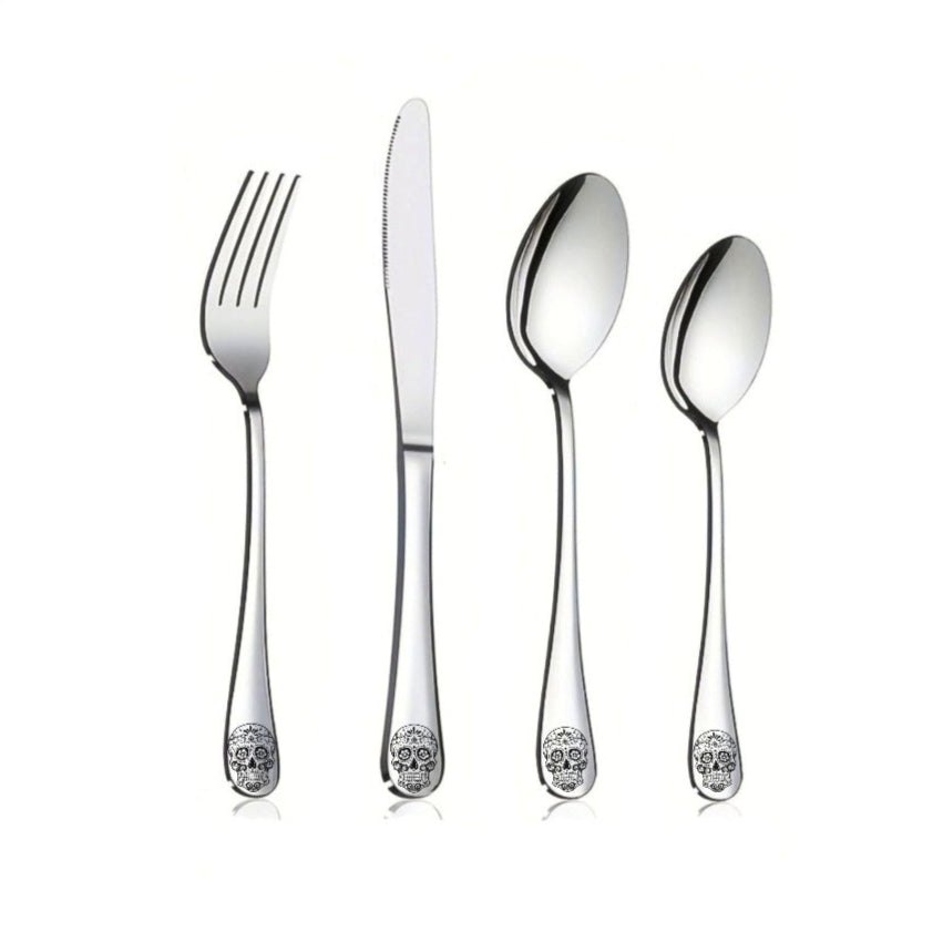 Candy Skull Stainless Steel 4pc Cutlery Set