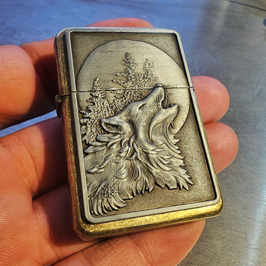 Briquet Flip Plaqué Loup Design 3D