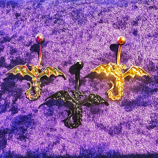 Metallic Dragon Design Belly Bars 14G