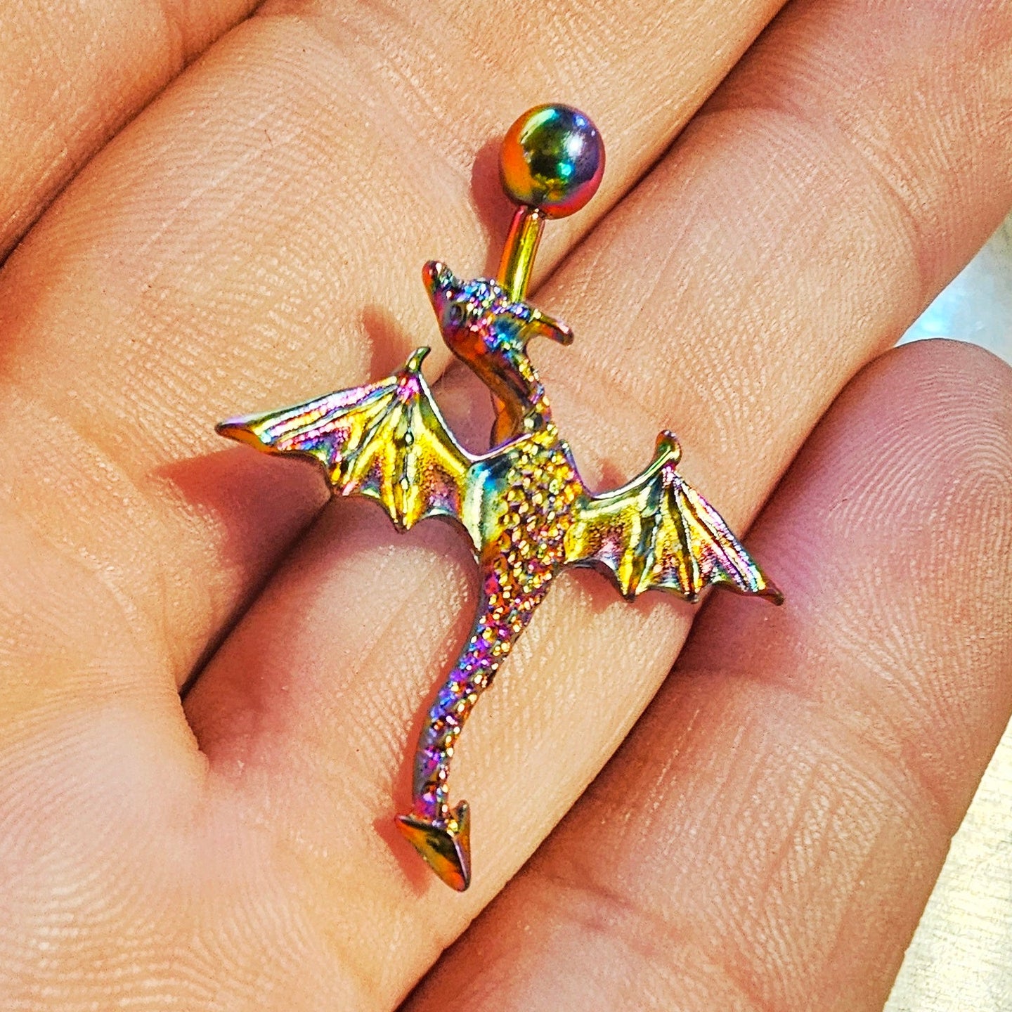 Dragon Design Stainless Steel Belly Bar 14G