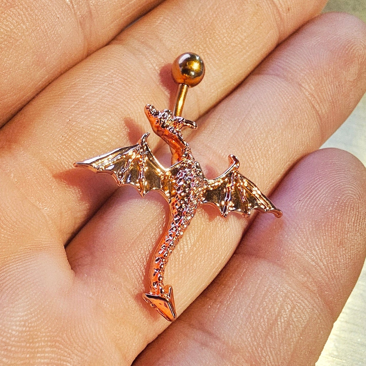 Dragon Design Stainless Steel Belly Bar 14G