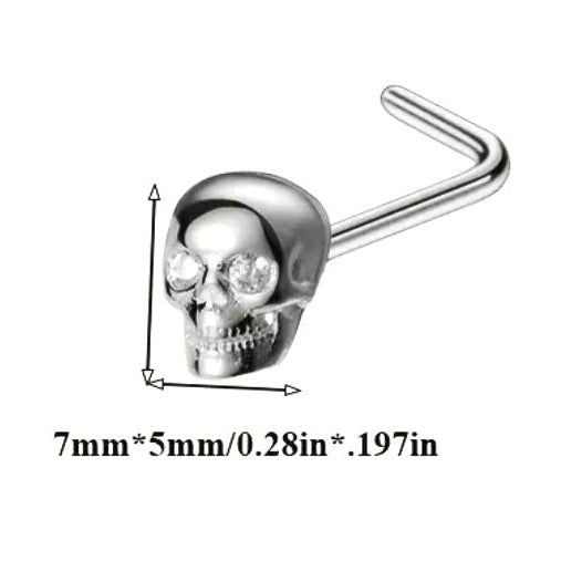 Skull 925 Silver L Shape Nose Stud