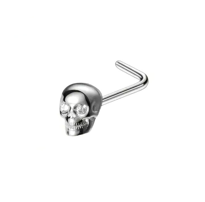 Skull 925 Silver L Shape Nose Stud
