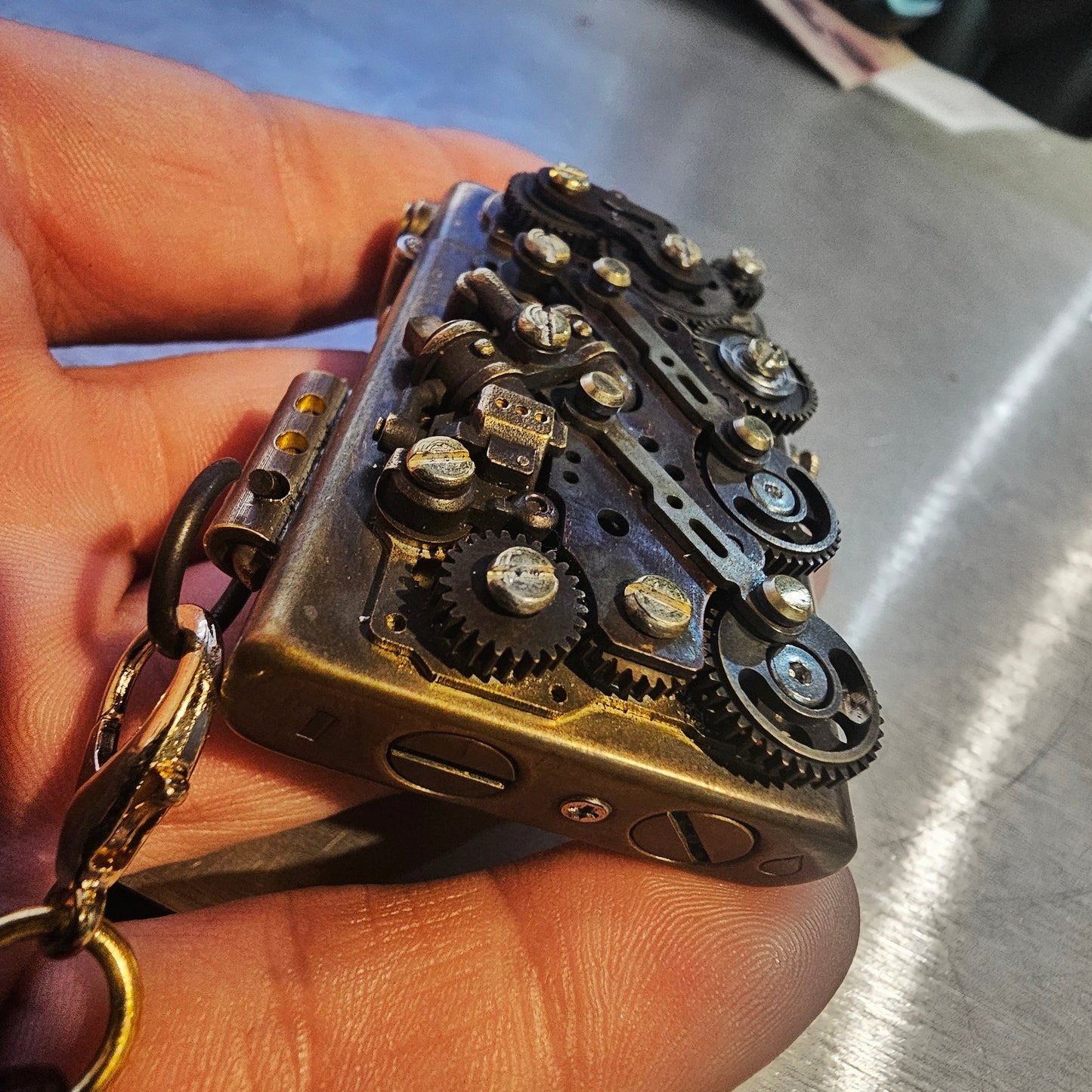 Mechanical Engine Steampunk Brass Flip Press Lighter