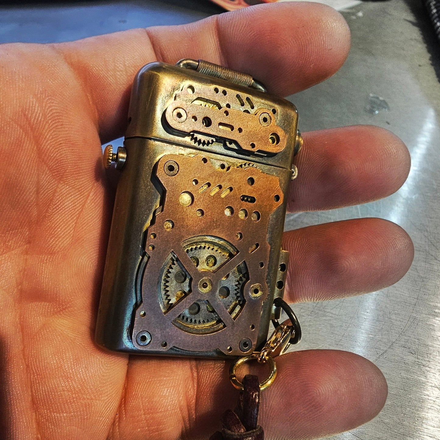 Mechanical Engine Steampunk Brass Flip Press Lighter