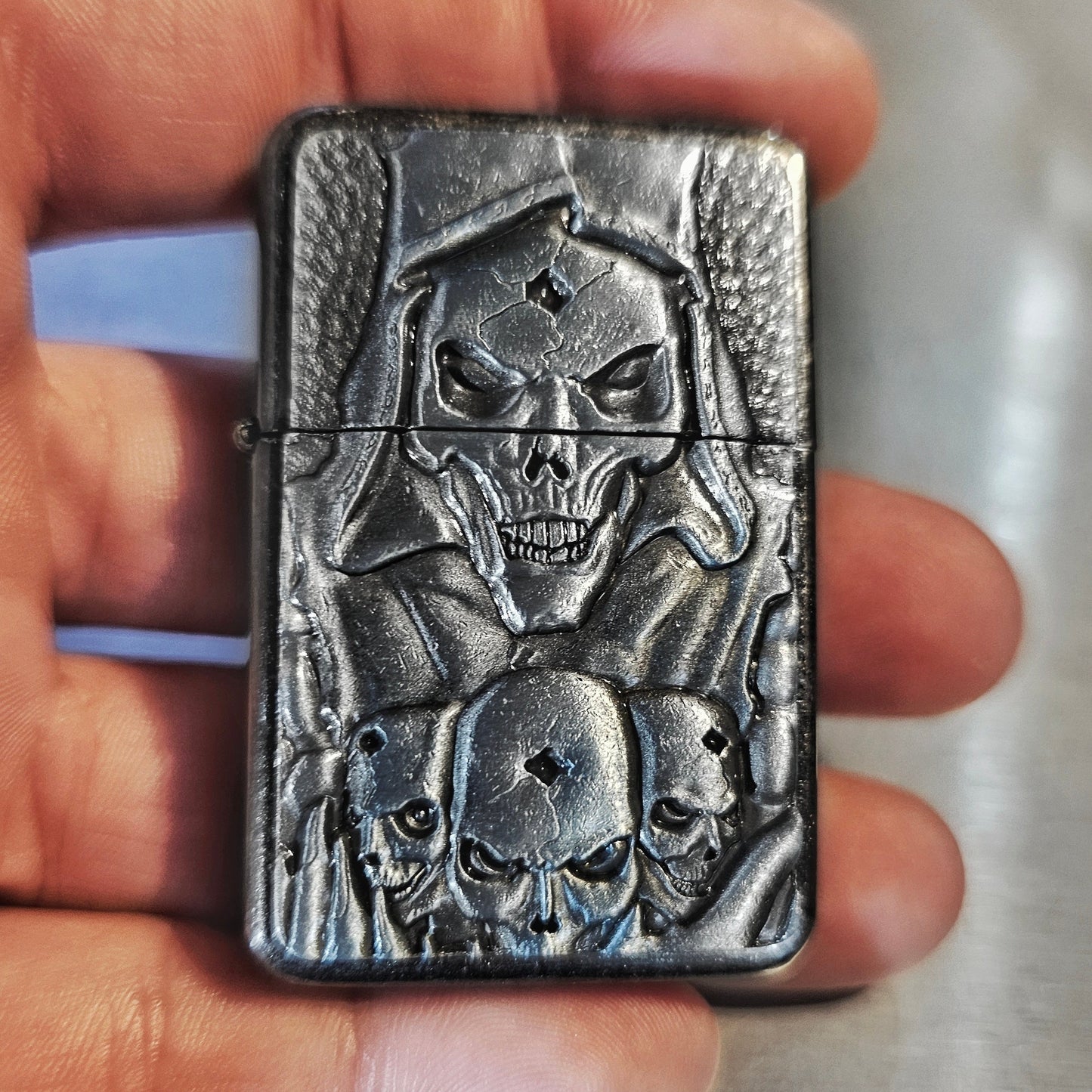 Demon & Skulls Plated Flip Lighter