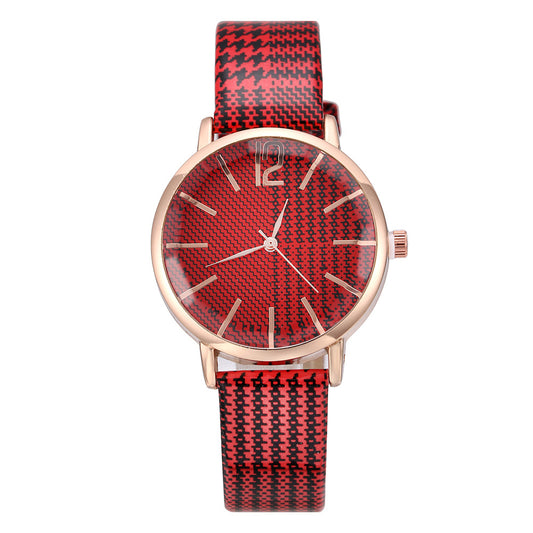 Plaid Design Polygonal Angular Glass Mirror Quartz Casual Woman's Wrist Watch