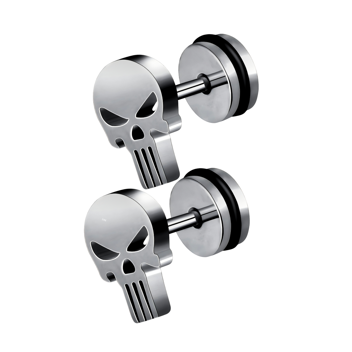 Punisher Totenkopf Edelstahl Ohrstecker 16G