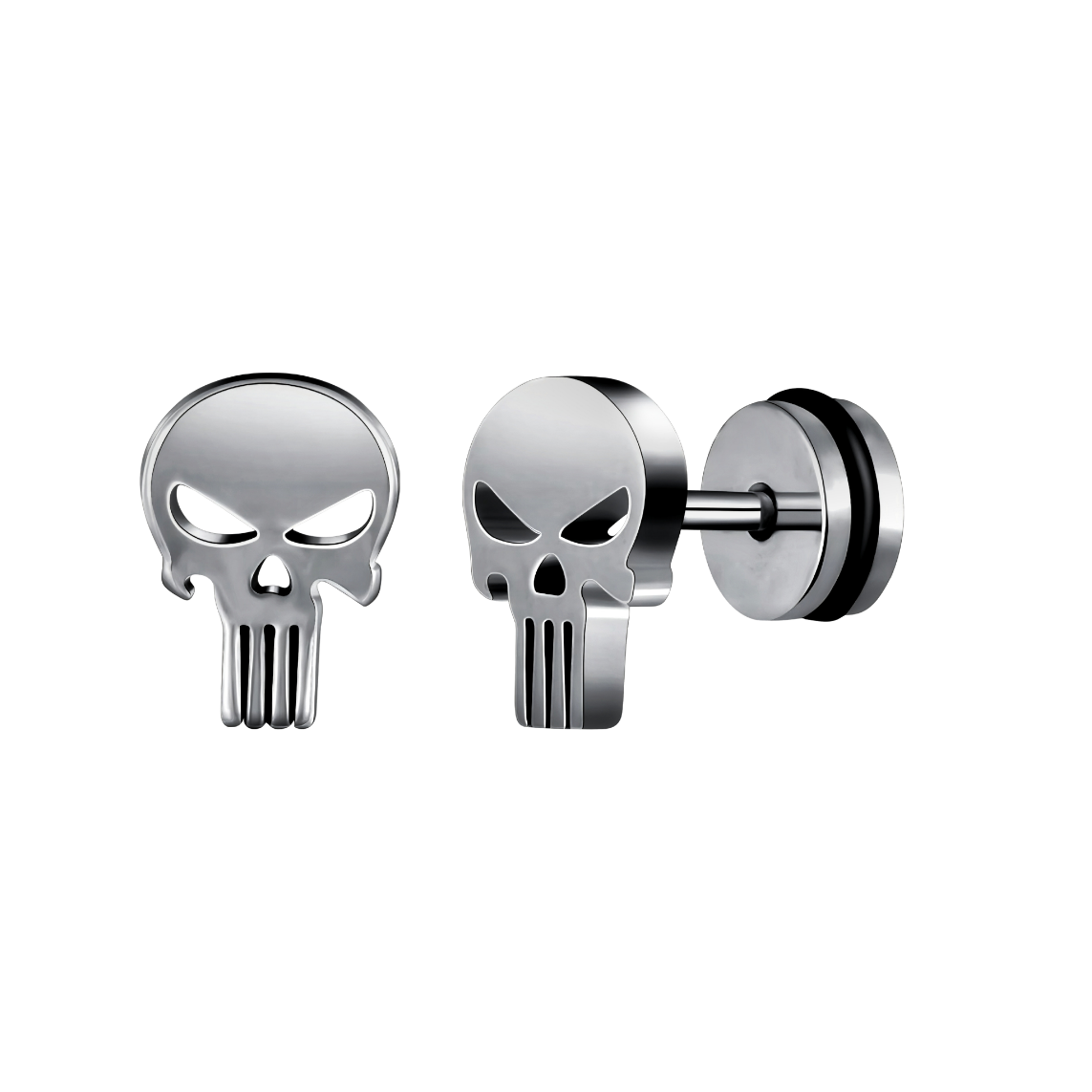 Punisher Totenkopf Edelstahl Ohrstecker 16G