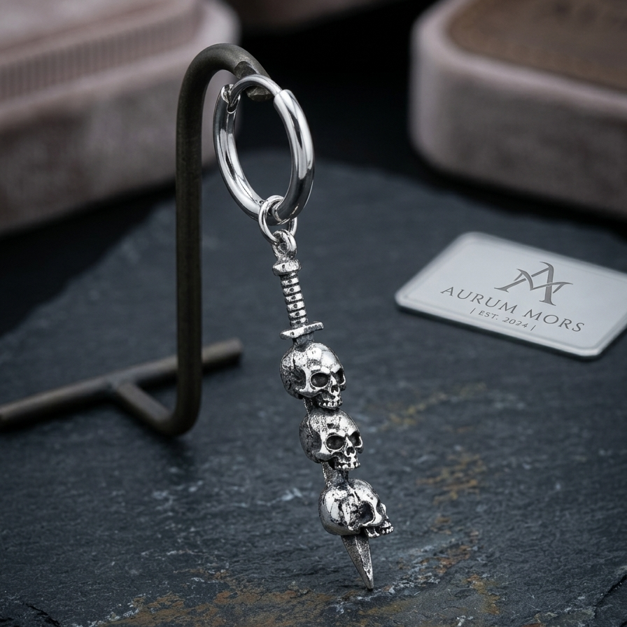 Skull & Dagger Dangle Earrings Clicker Pair
