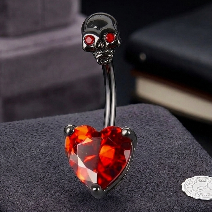 Titanium Skull Heart Belly Bar 14G