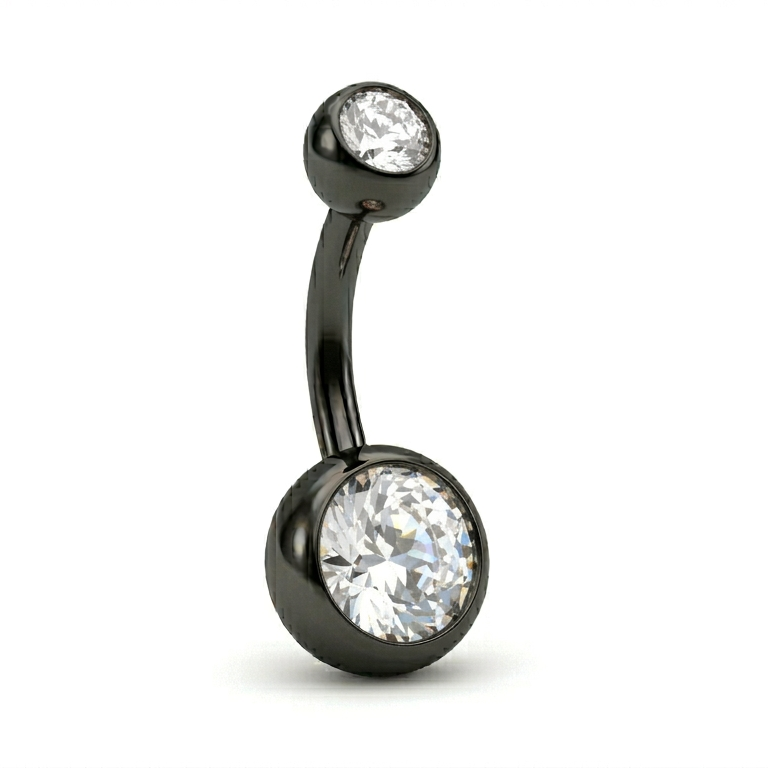 Clear Gem Ball Black Belly Bar 14G
