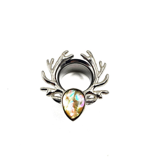 Deer Antlers Opal Silver Ear Tunnel