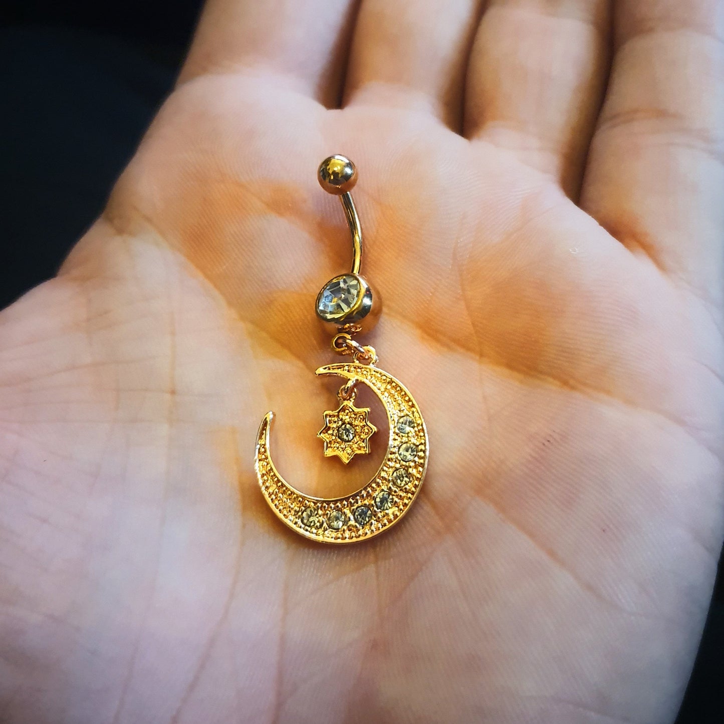 Moon And Star Dangle Belly Bar Body Jewellery Navel Bar - Pretty Savage Jewellery