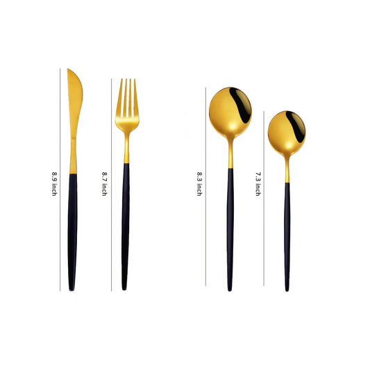 Black & Gold 4pc Slim Handle Stainless Steel Cutlery Set