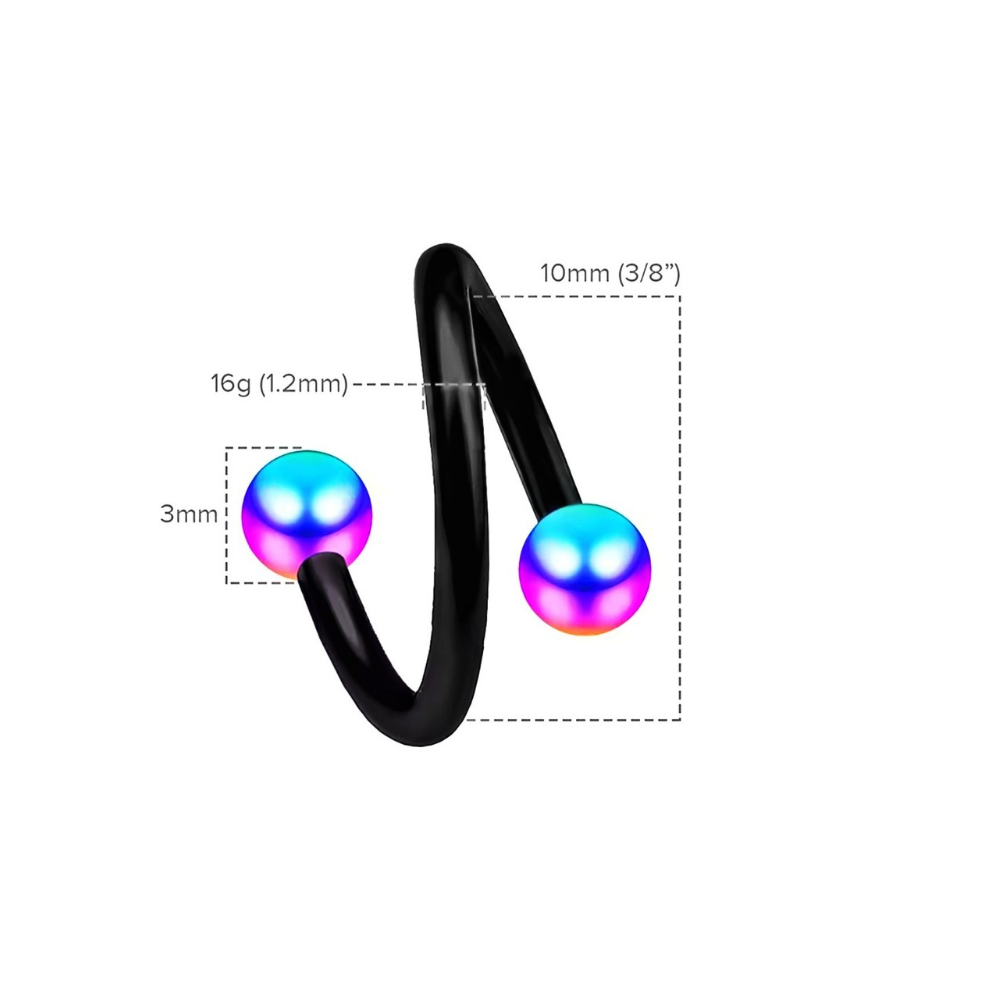 Twisted Spiral Black Barbell 16G