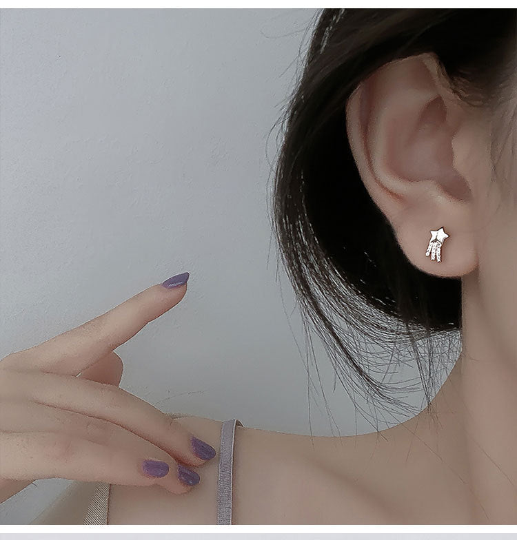 Clous d'oreilles en argent sterling avec incrustation de zircons et de placage d'étoile filante