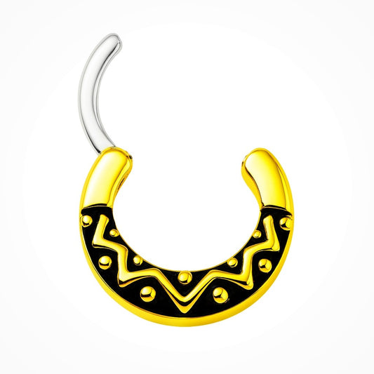Black & Gold Tribal Clicker Segment Ring 16G