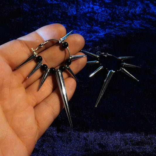 Spiked Black Bead Hoop Earring Pair