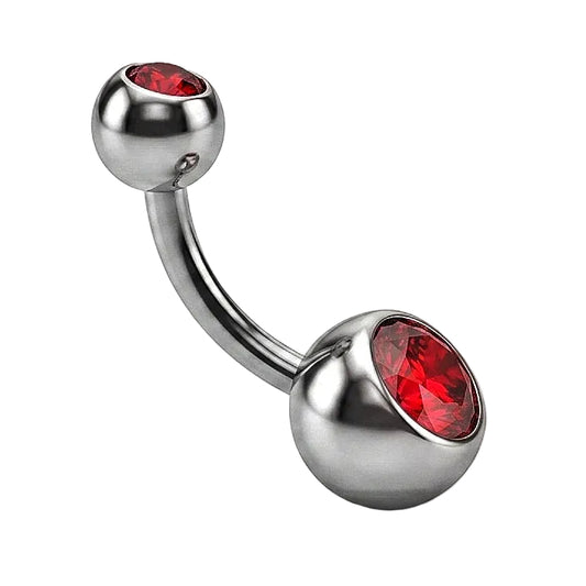 Red Gem Stainless Steel Belly Bar 14G