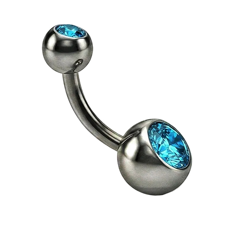 Light Blue Gem Stainless Steel Belly Bar 14G