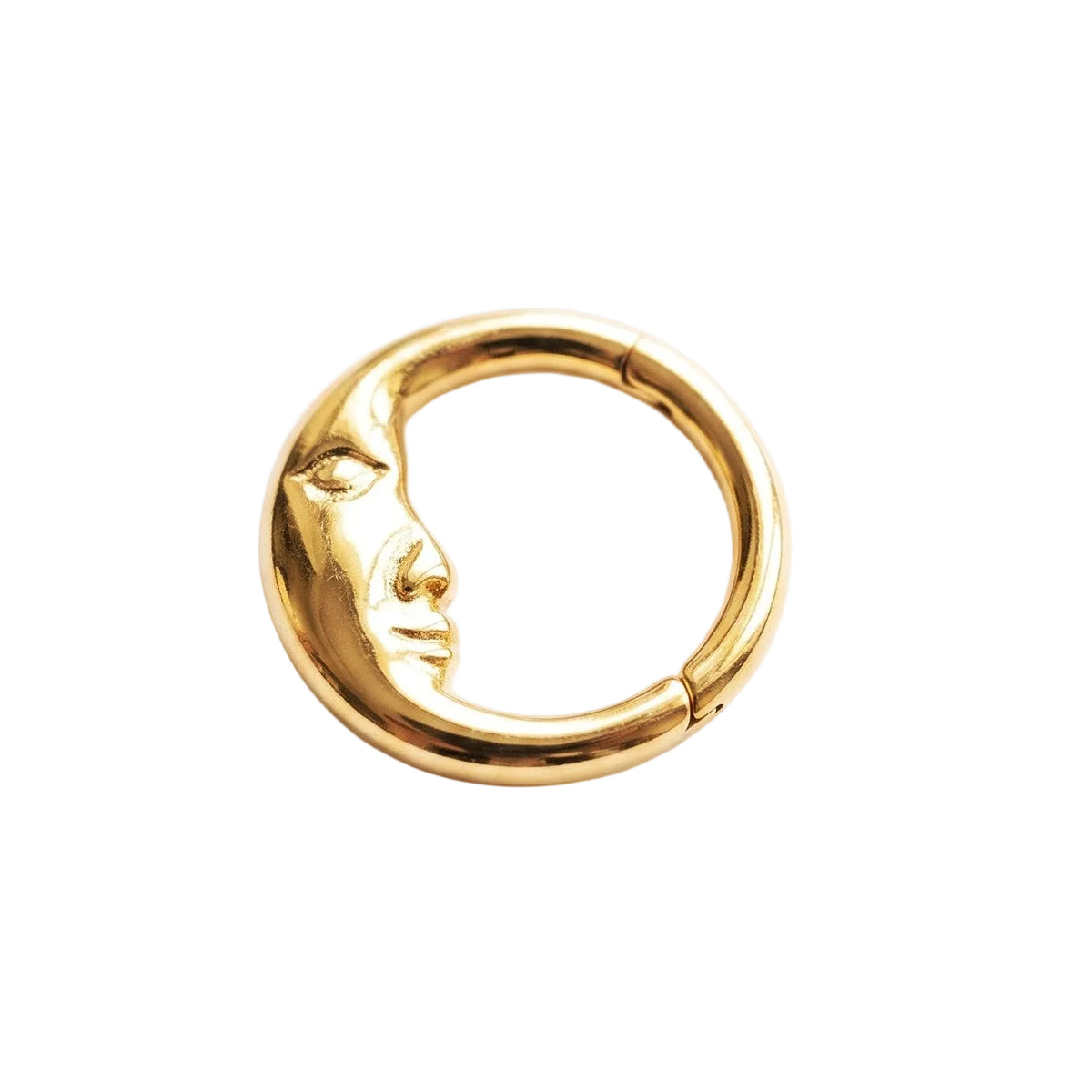 Gold 16G Moon Face Clicker Hoop for Septum and Daith Piercings