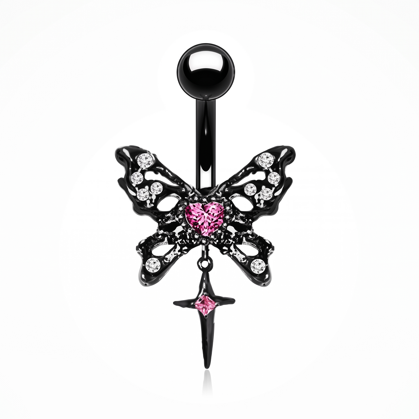 Pink And Black Butterfly Belly Bar 14G