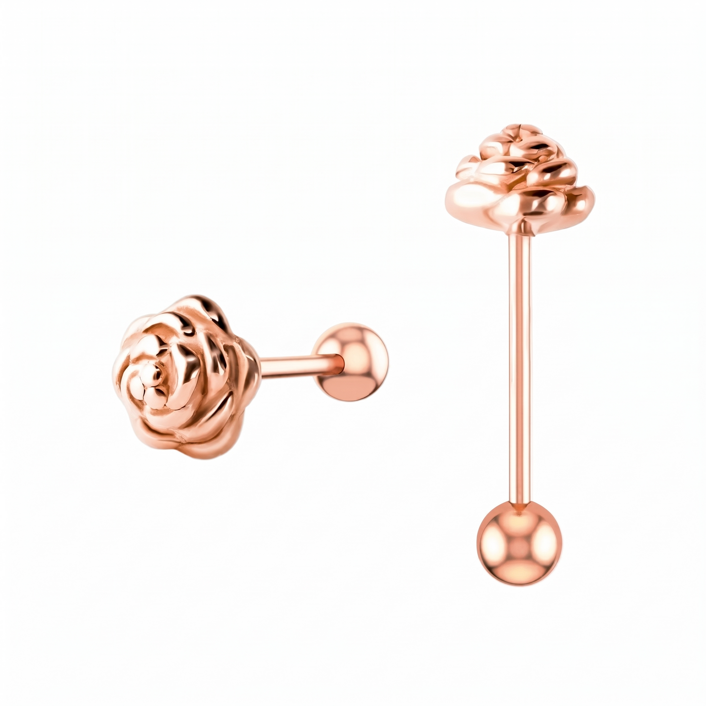 Zungenpiercings mit Rosenmuster, Gold/Schwarz/Silber, Zungenpiercing mit Rosenblüten, 16 mm