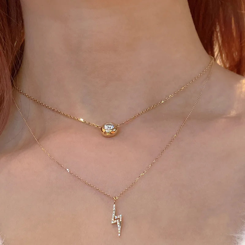 Pendentif éclair en zircon plaqué or 14 carats, argent sterling 925