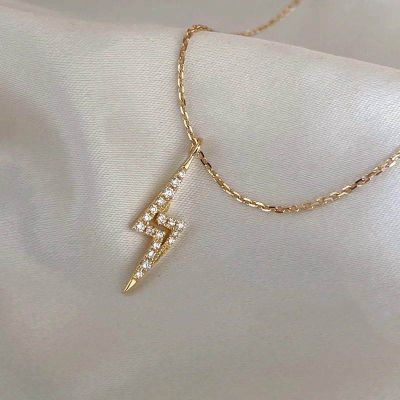 Pendentif éclair en zircon plaqué or 14 carats, argent sterling 925