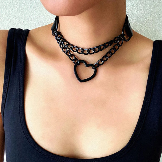 Black Heart Chain Necklace Choker