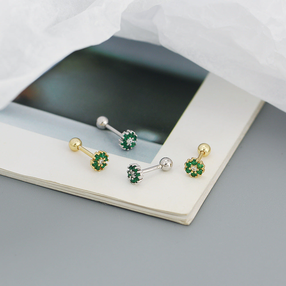 clous d'oreilles en argent sterling et zircon en forme de fleur