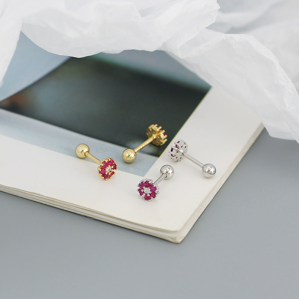 clous d'oreilles en argent sterling et zircon en forme de fleur